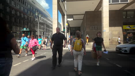 busy city street scene in berlin, germany