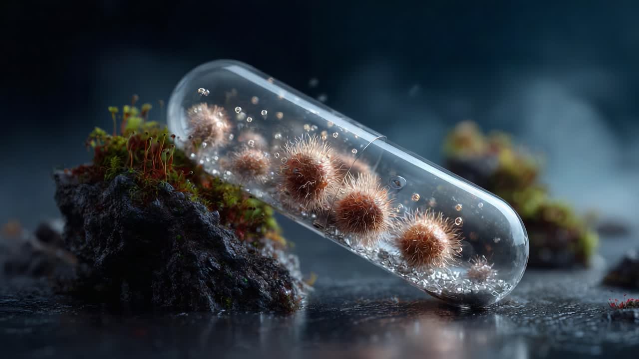 Microscopic Life Encased in a Capsule: A Glimpse into the Complex World of Microorganisms and Their Habitats Represented in Two Stunning Frames