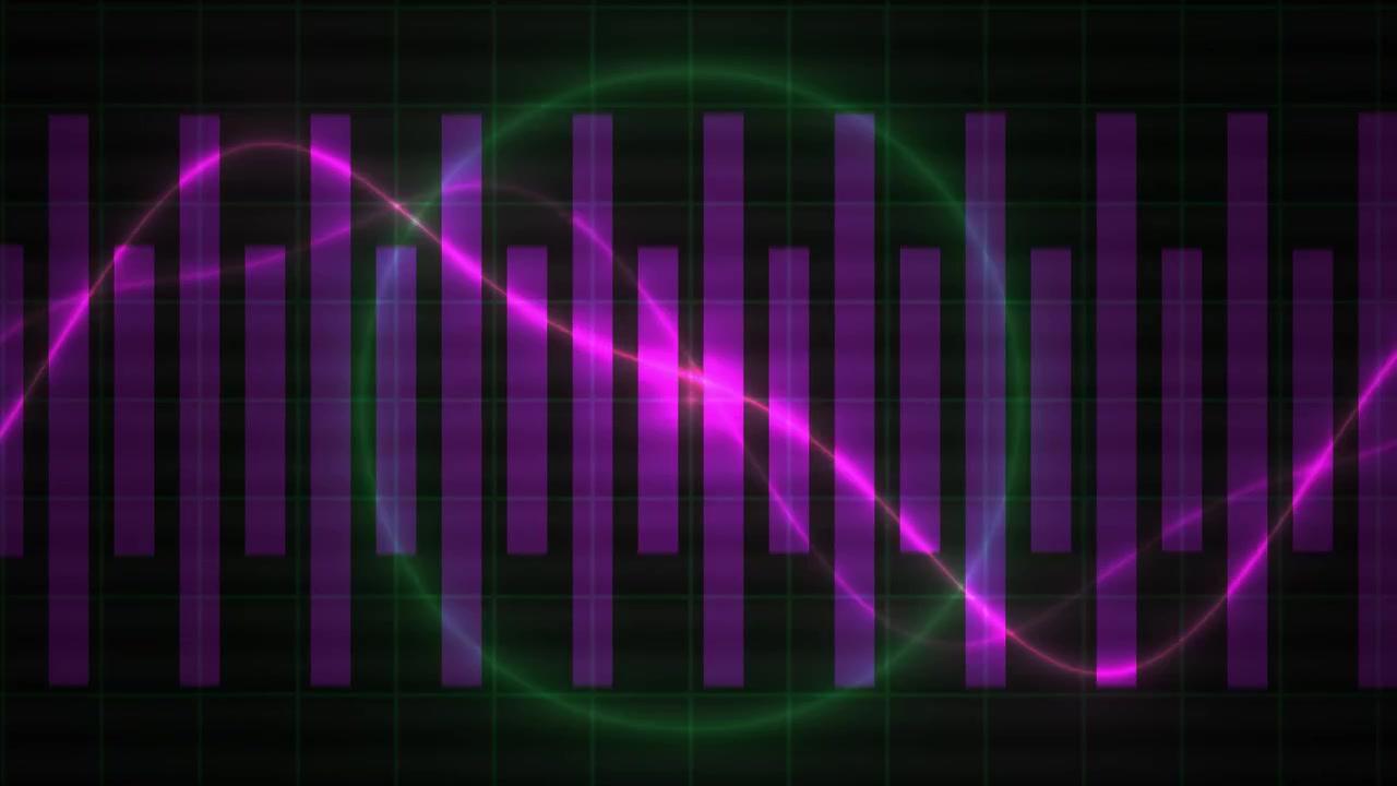 Animated Digital Sound Wave and Equalizer Bars on Grid Background
