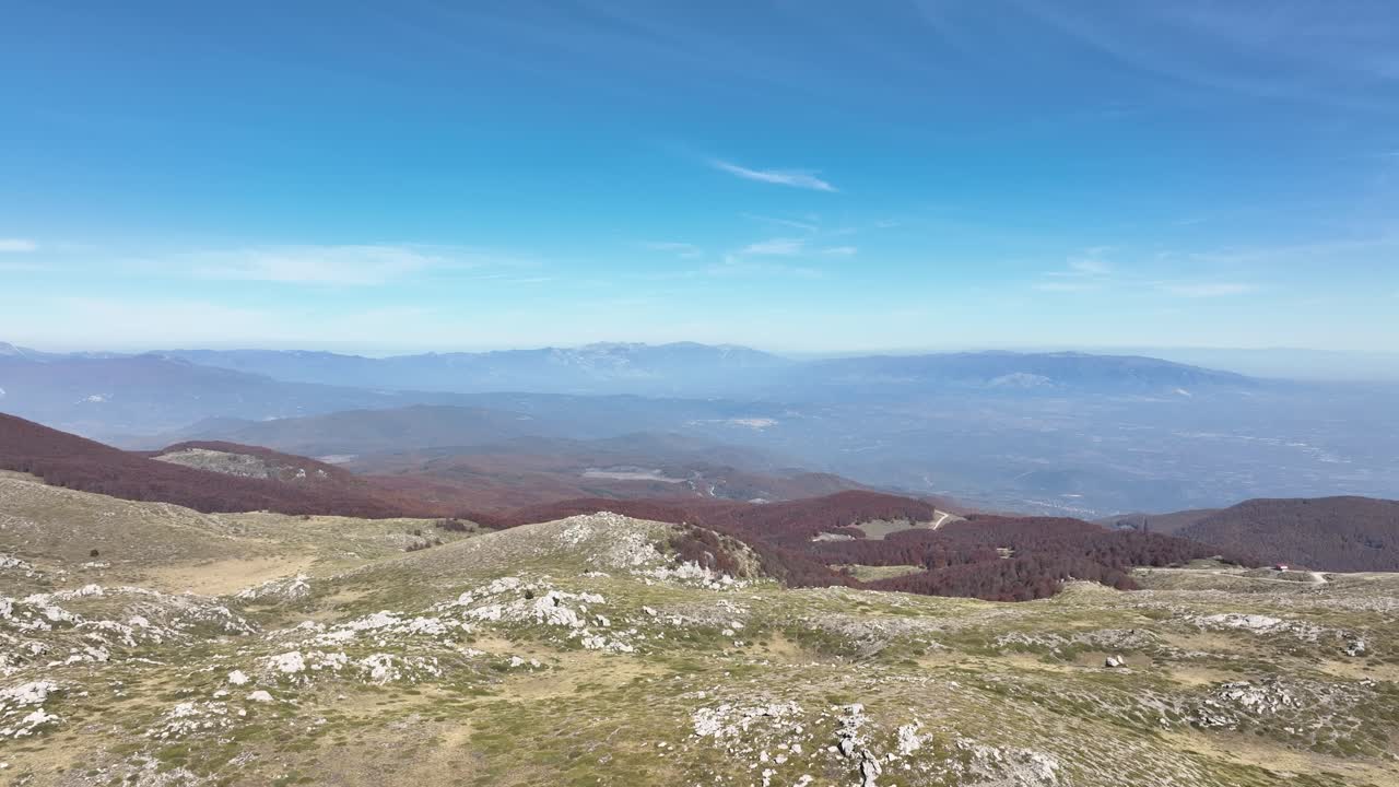 Tilt up of the magnificent landscape atop Mount Vermio, a mountain range in northern Greece.