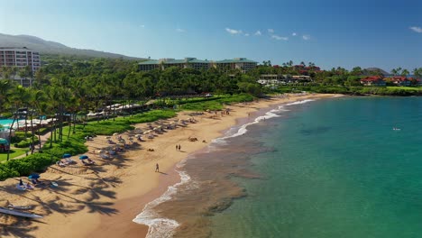 low aerial flyover of wailea beach in maui hawaii