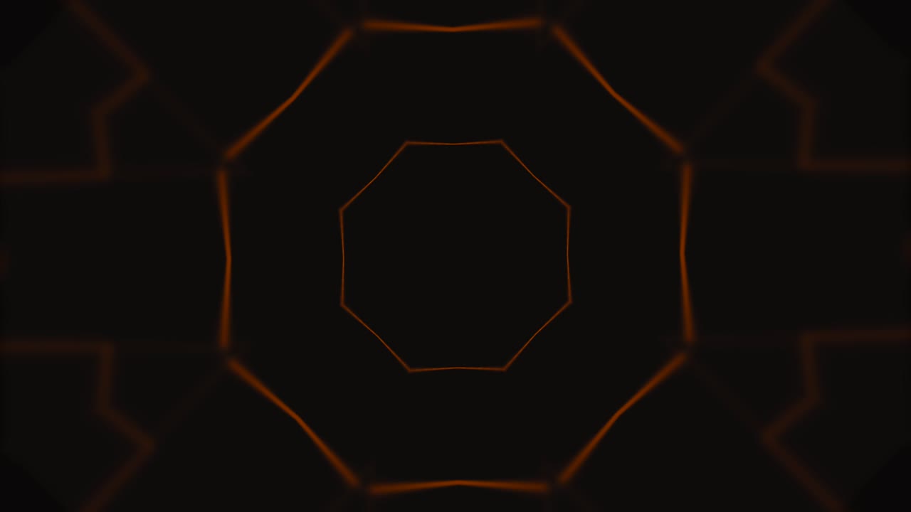 아름다운 검은색과 오렌지색 다각형 표면이 원활한 3d 애니메이션으로 움직입니다.