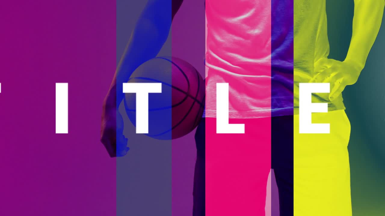 Dynamische Basketballspieler mit lebendigen Glitch- und Split-Screen-Effekten