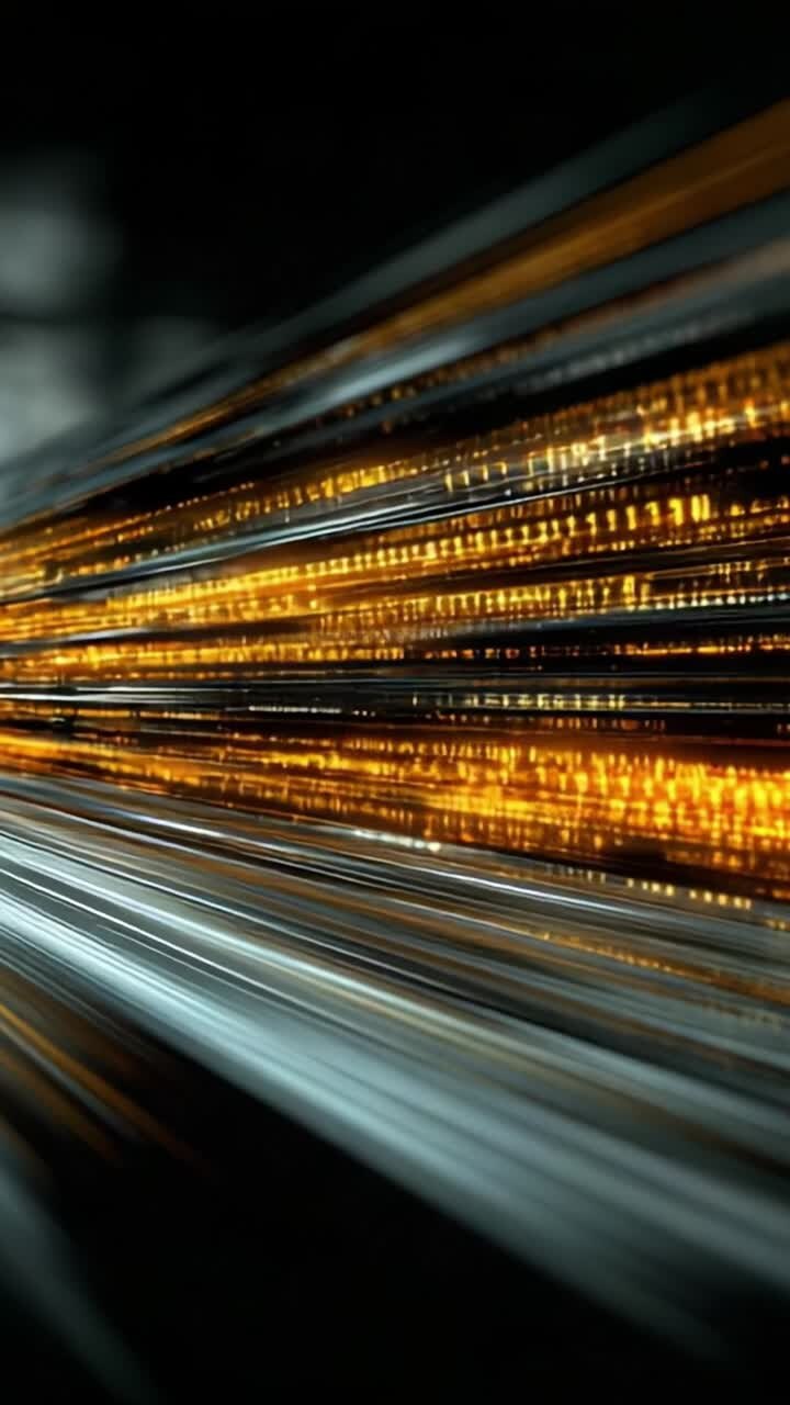 An Abstract Display of Speed and Light, Featuring Dynamic Bright Streaks of Golden and Silver Colors Conveying Motion and Energy in a Dark Background