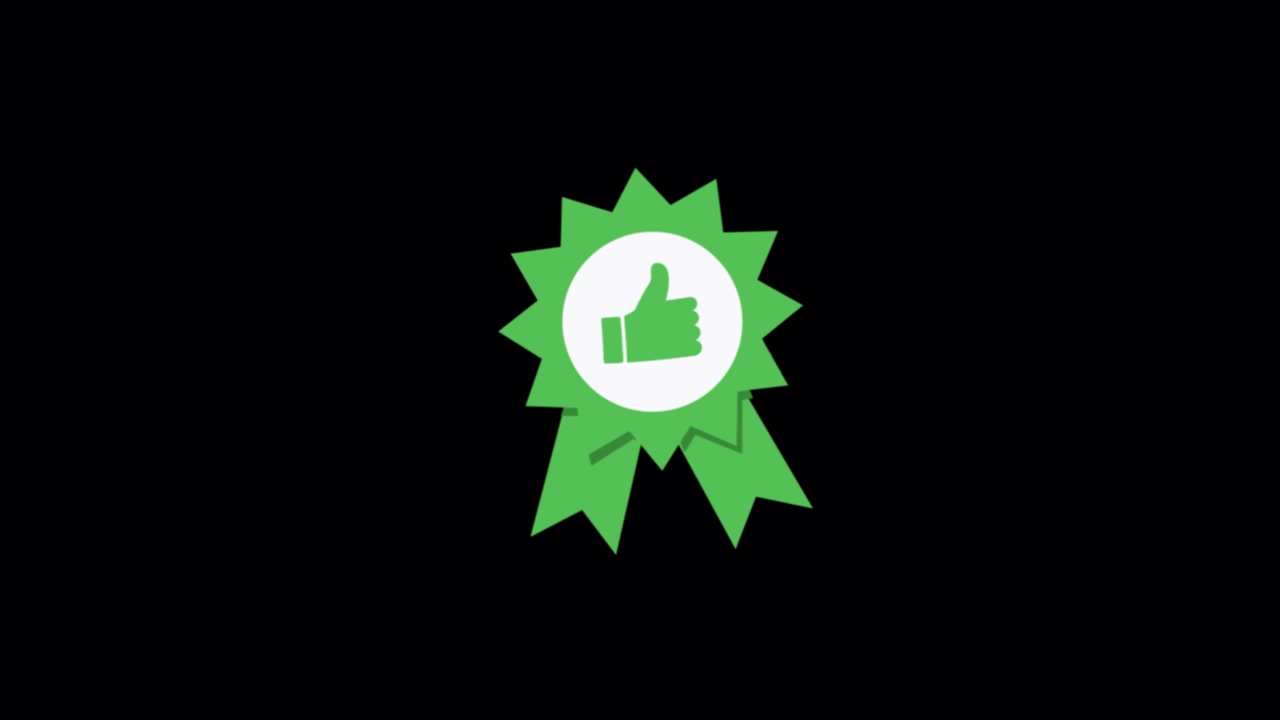Animated Green Ribbon Award with Thumbs Up Icon