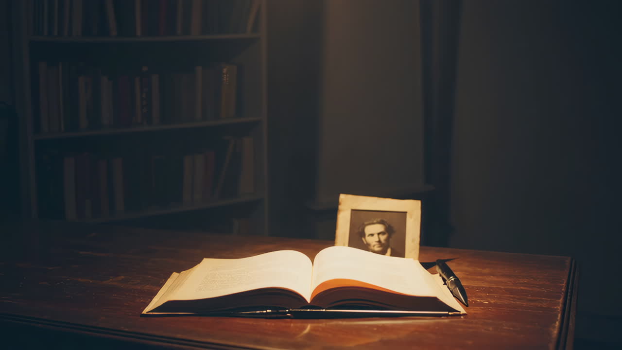 Study Room with Open Book and Portrait