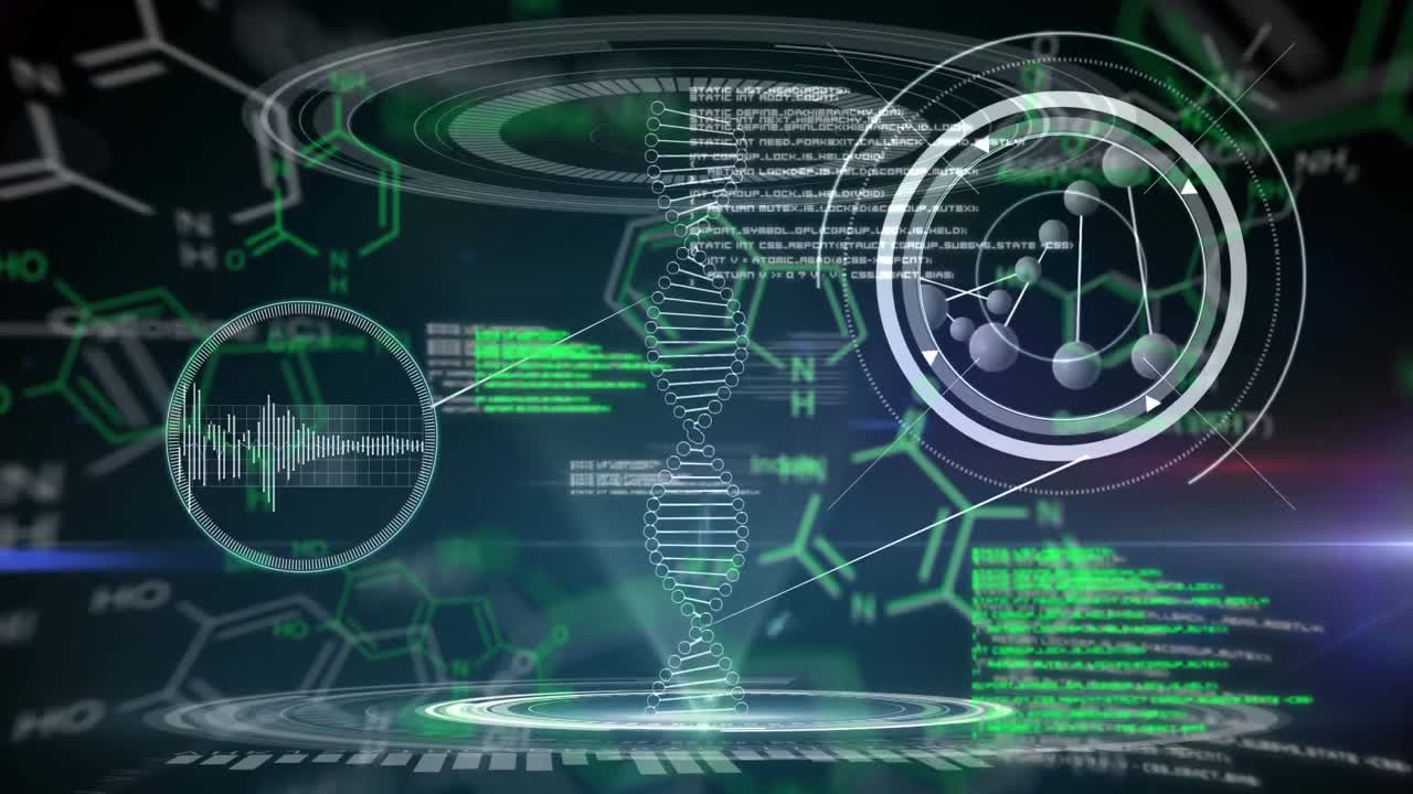 Text and digital data are displayed on green background