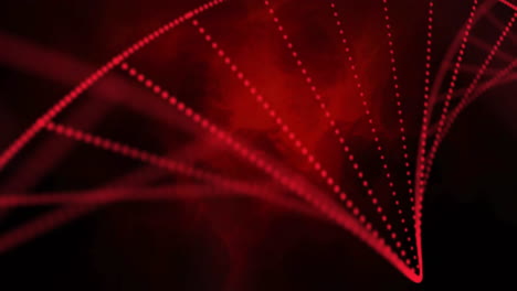 animation of dna structure and red digital wave against black background with copy space