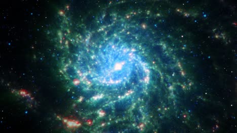 seamless loop galaxy exploration through outer space towards glowing milky way galaxy. 4k looping animation of flying through glowing messier 101 elements furnished by nasa image.