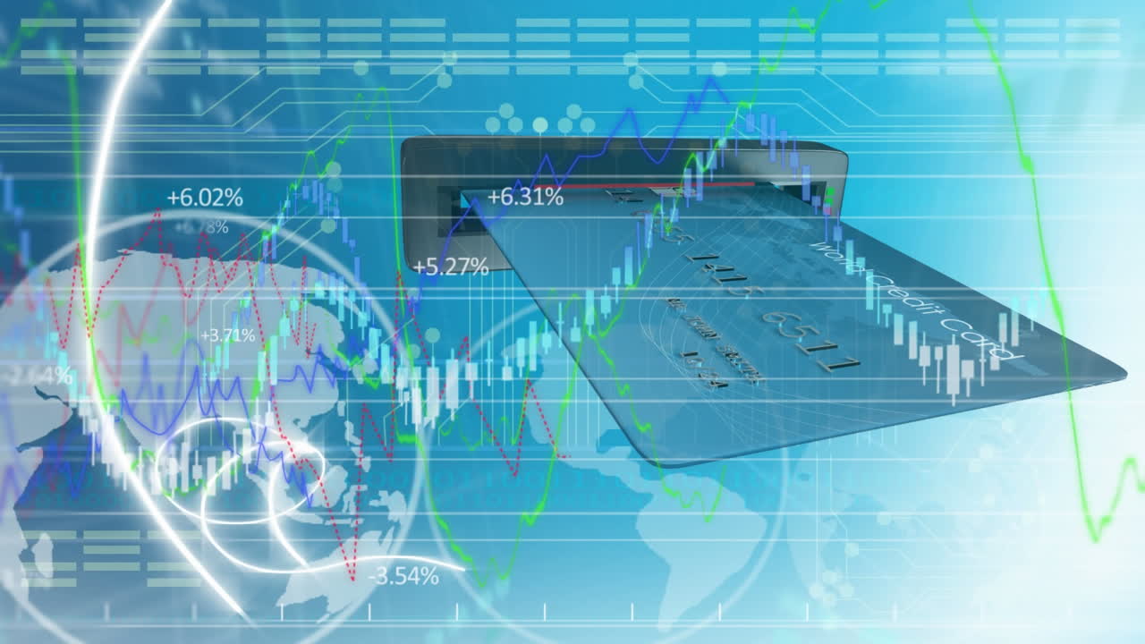 신용 카드 atm 슬롯을 통해 금융 데이터 처리의 애니메이션