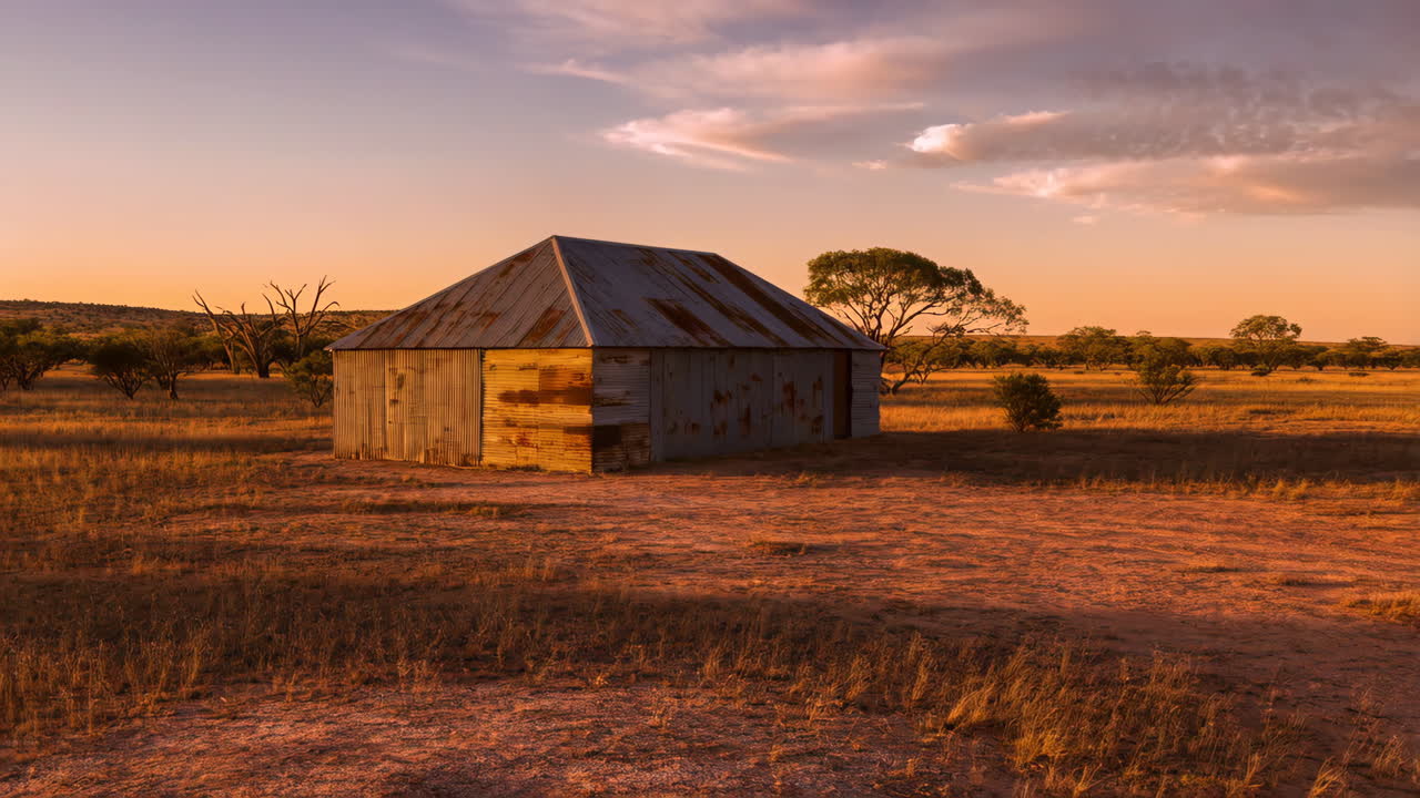 Rustic Outback Shed at Sunset
