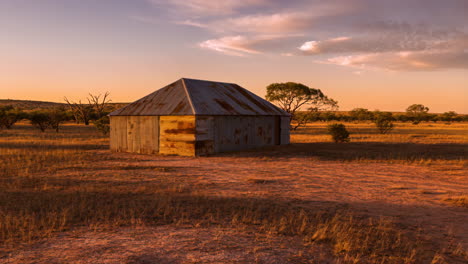 rustic outback shed at sunset