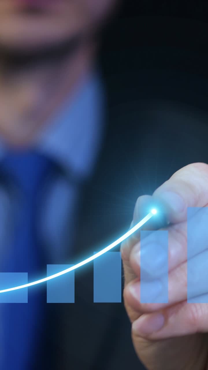 Rising chart motion graphics, stock prices increasing over time, vertical video