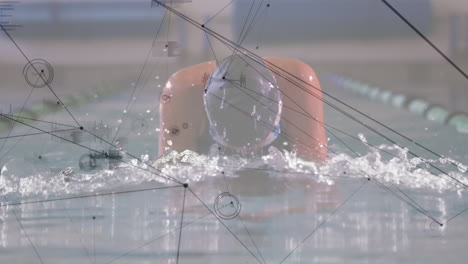 적합한 여성 수영 선수 수영에 대한 연결 네트워크의 애니메이션