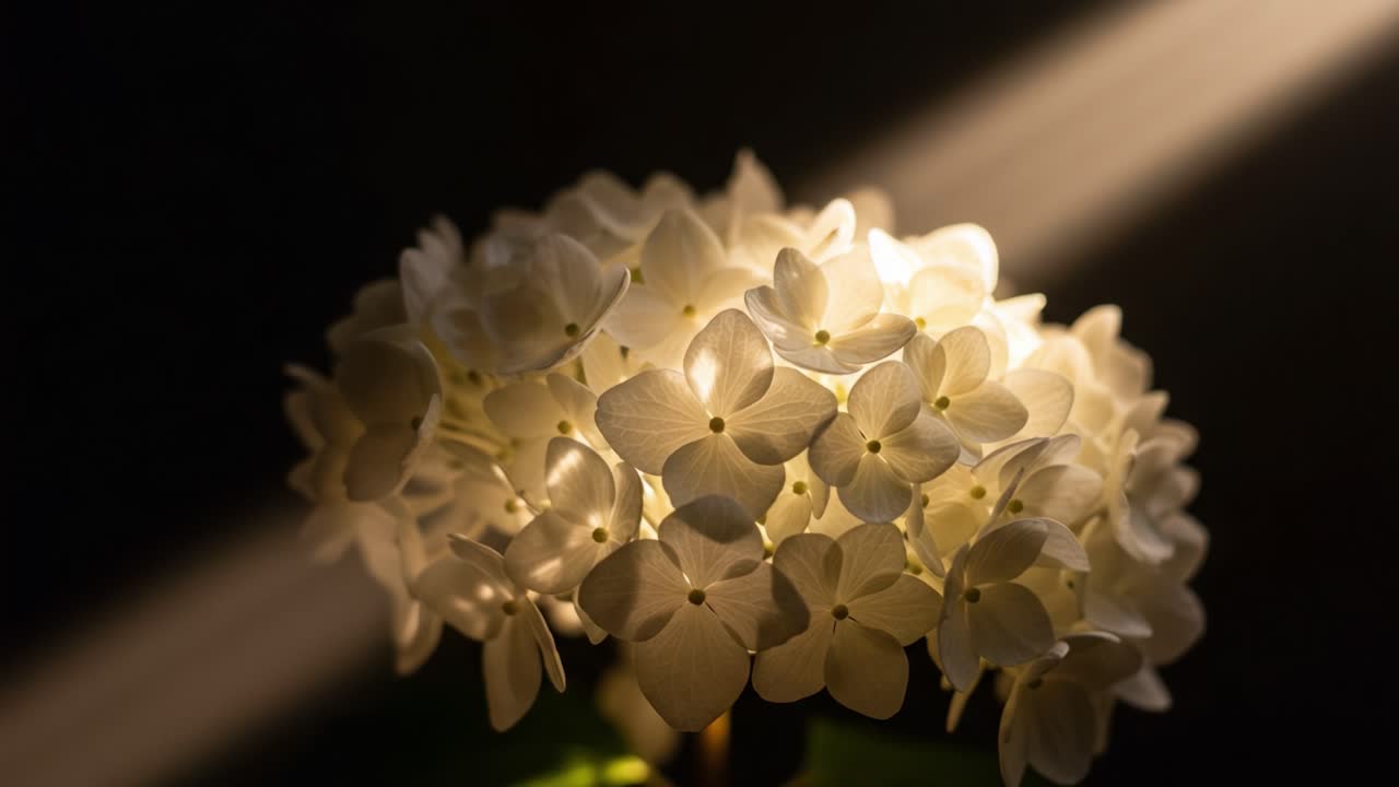A Captivating Display of Illuminated White Flowers Radiating Elegance and Serenity, Enhanced by Soft Light That Creates a Dreamy Atmosphere and Subtle Shadows