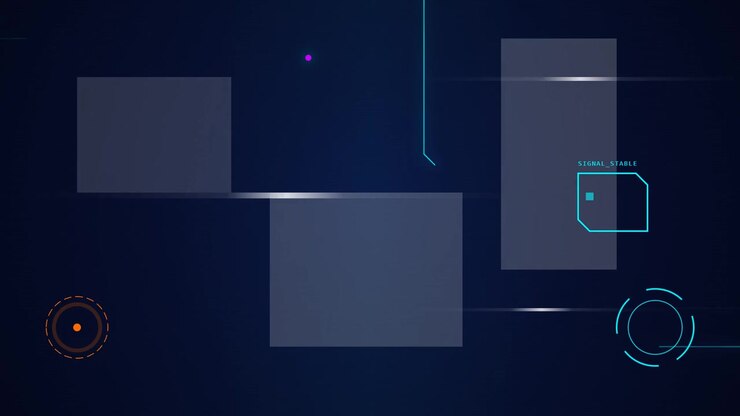 Digital Interface HUD with Abstract Geometric Elements and Data Lines