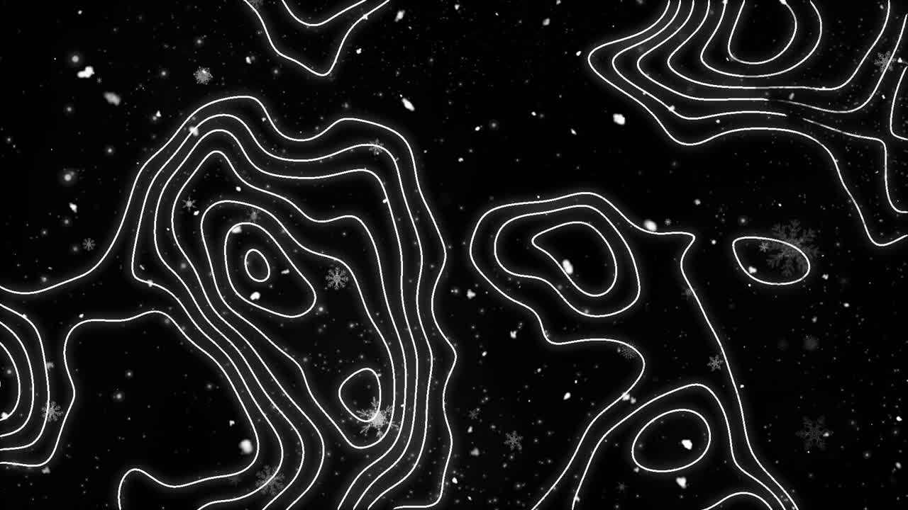 Animazione di neve che cade e scia luminosa natalizia su sfondo nero.