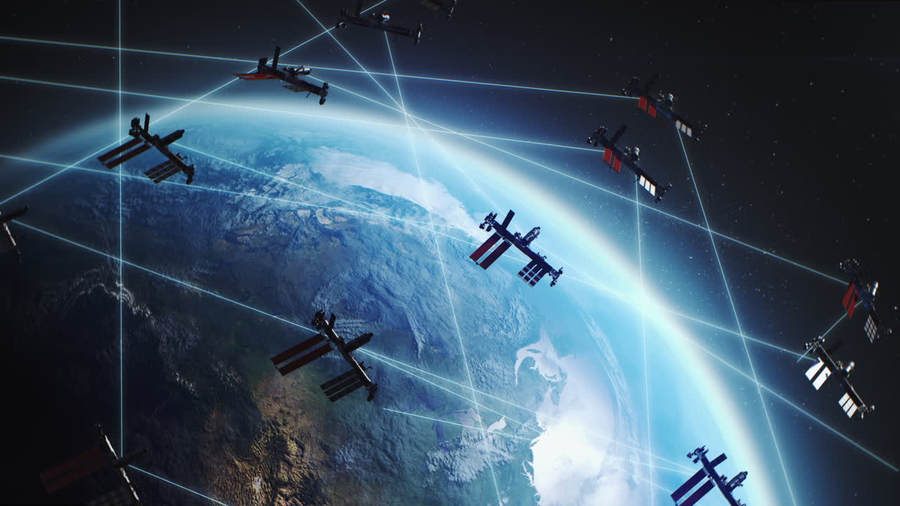 Global Network of Space Stations Orbiting Earth