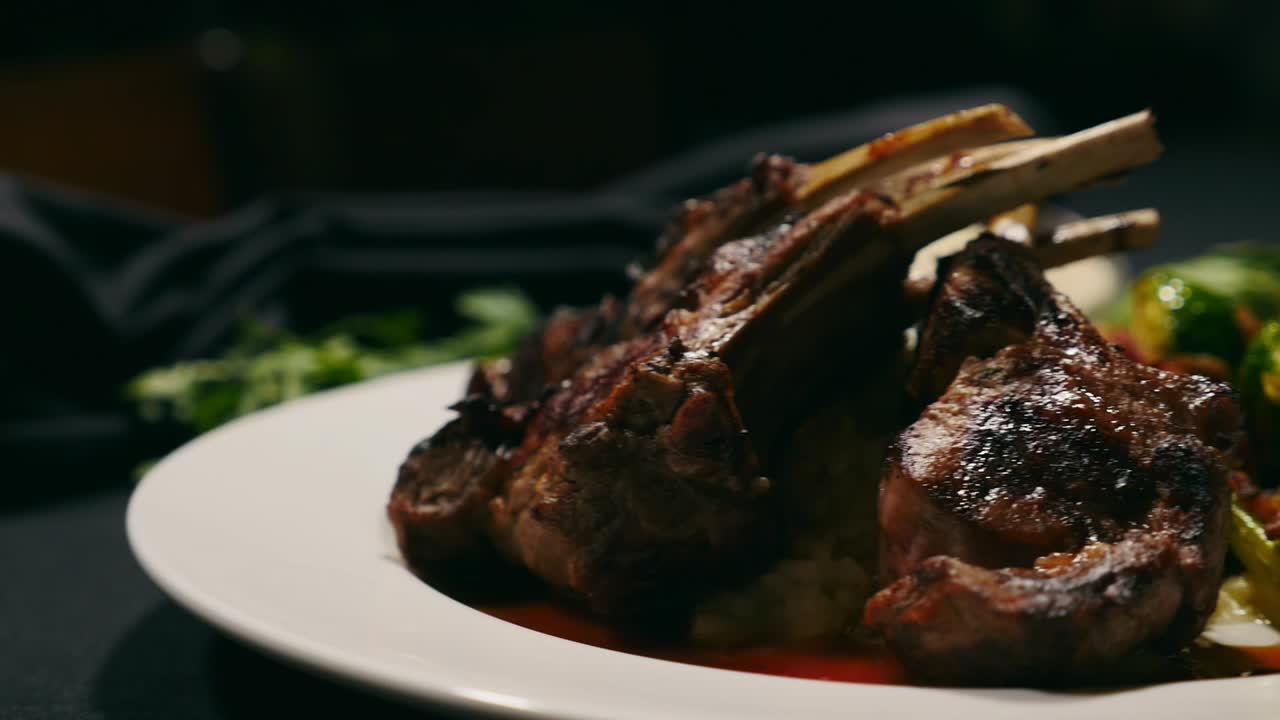 Lamb chops with rice and brussel sprouts