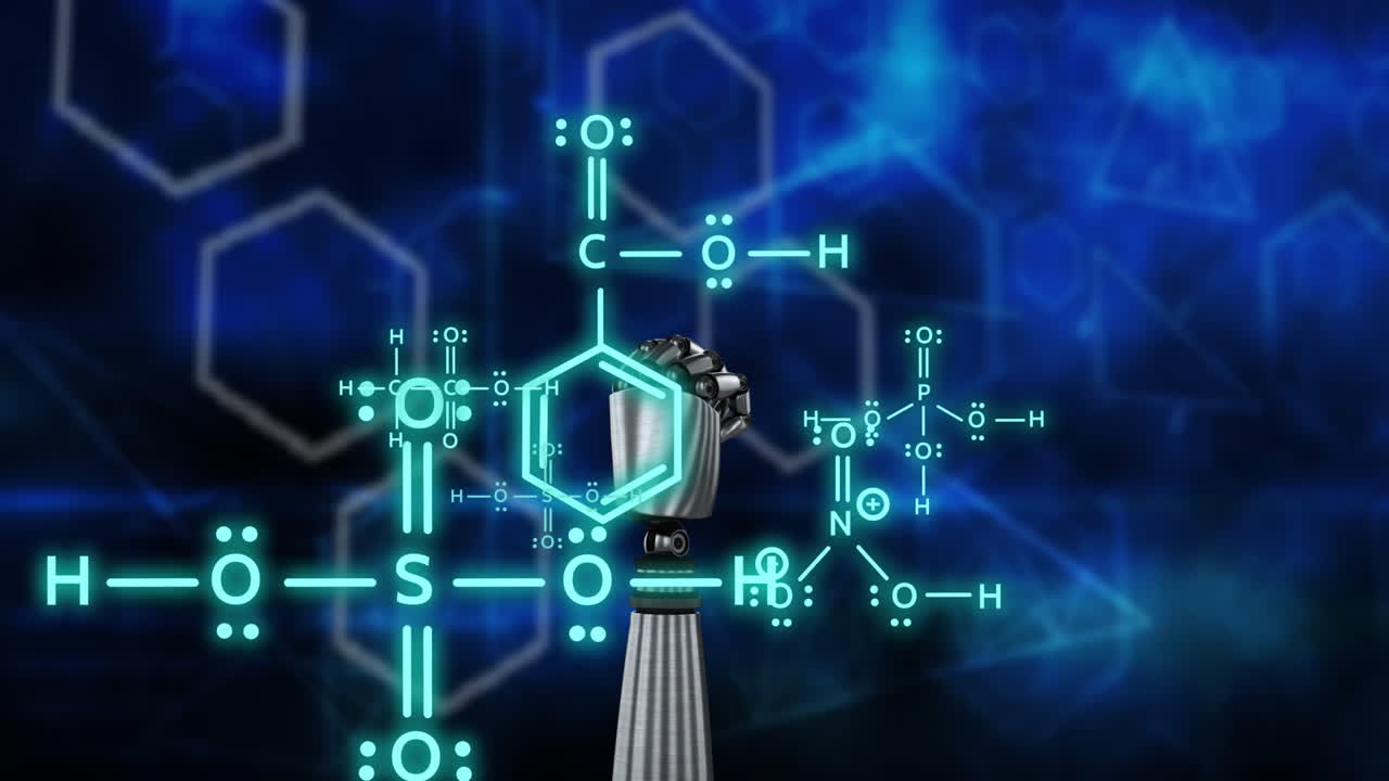 어두운 배경에 로의 팔 위에 과학 데이터 처리의 애니메이션