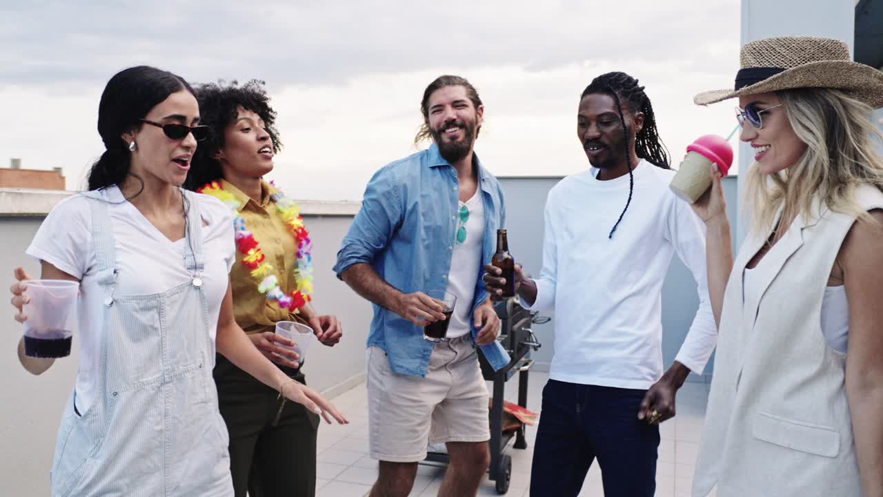 Friends having a party on a rooftop