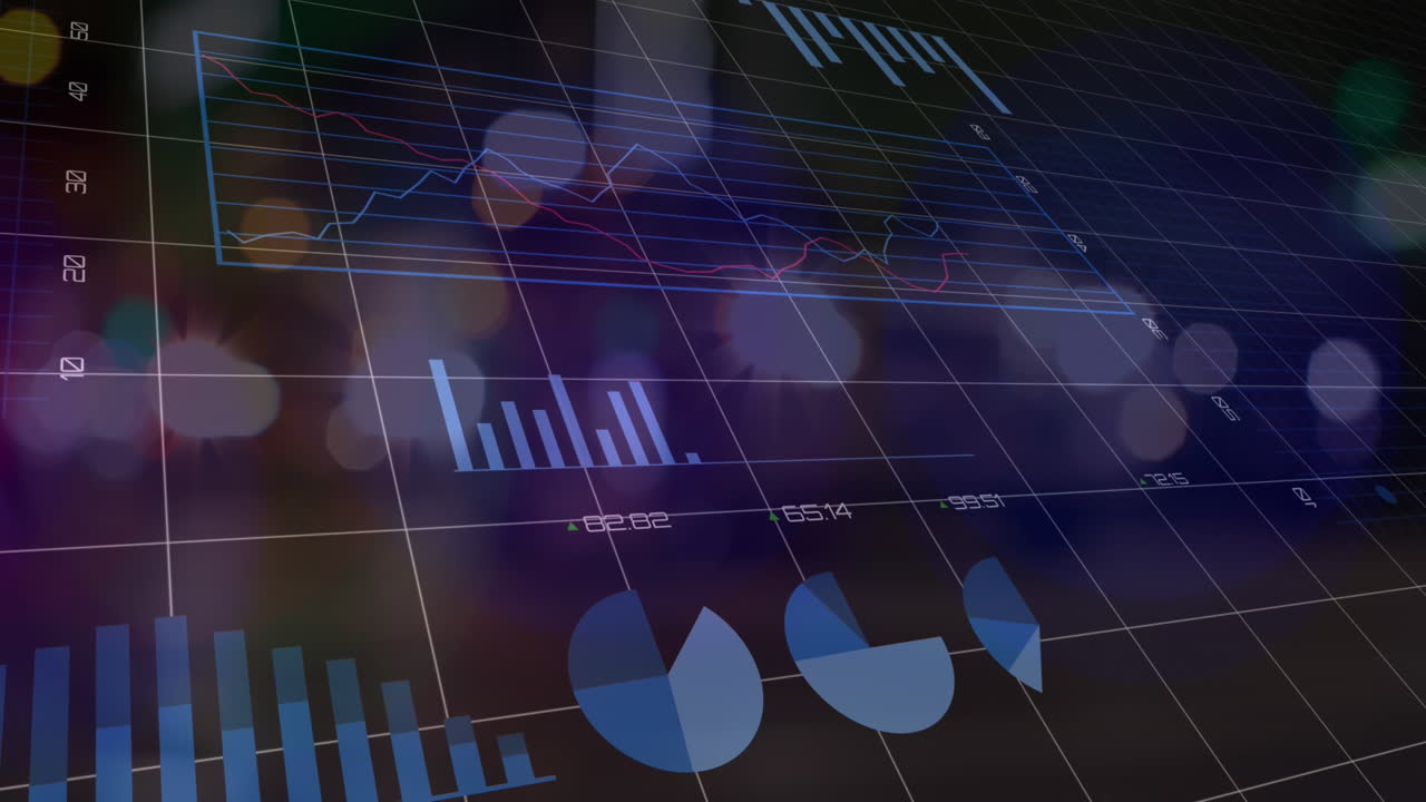 animación del procesamiento de datos con estadísticas sobre cuadrícula
