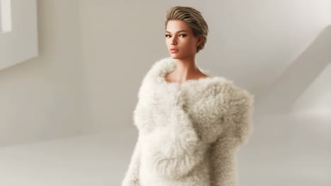 woman in white fur coat