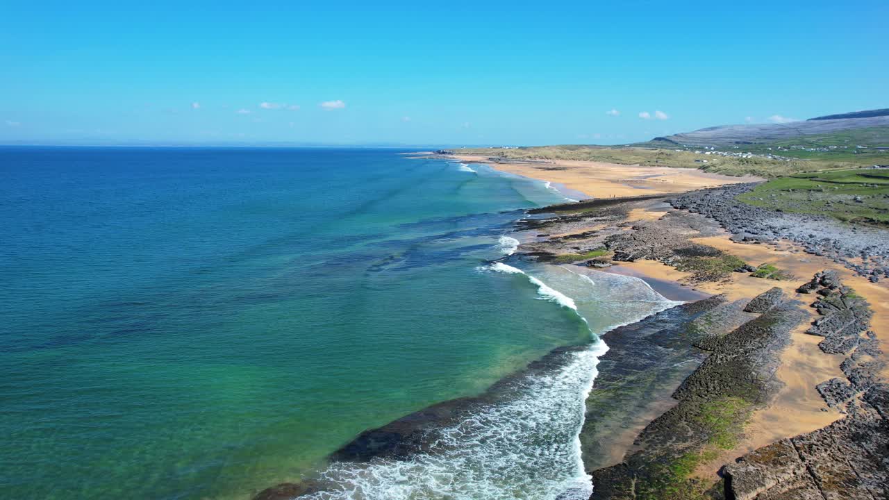 Fanore Beach fly over dramatic sandy beach in the Burren Co Clare on The Wild Atlantic Way epic Ireland Locations