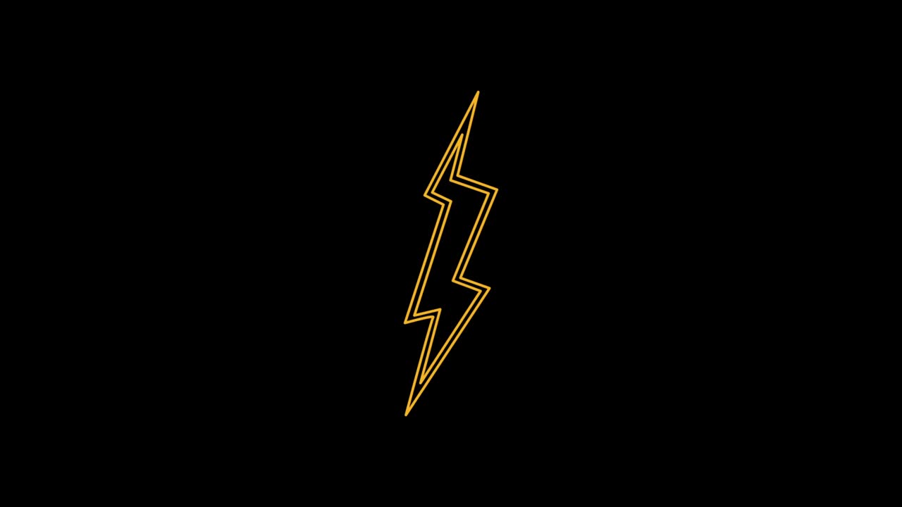 Flashing Yellow Lightning With Glitch Effect Animation. Thunder Bolt. Black Background. Comic Book Sign. 4K