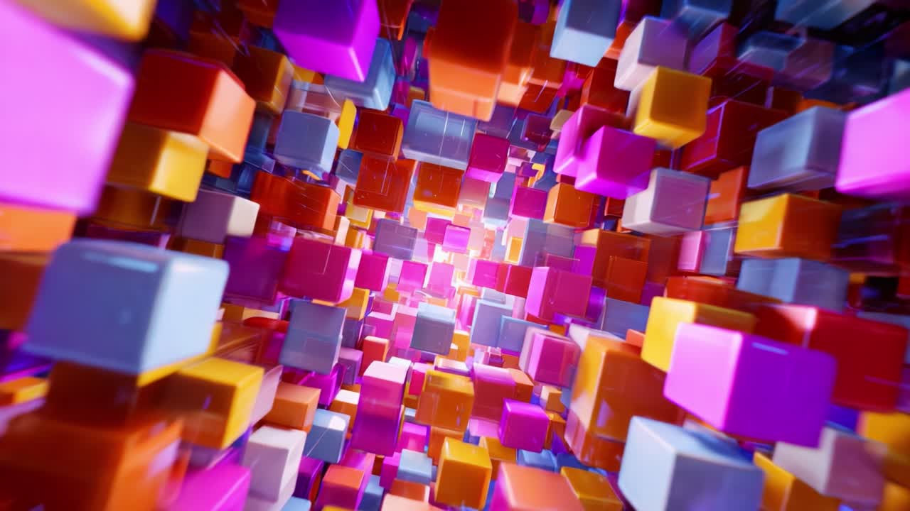 A Dynamic Journey Through a Vibrant Array of Colorful 3D Cubes Displaying a Mesmerizingly Abstract Visual Experience in a Digital Space