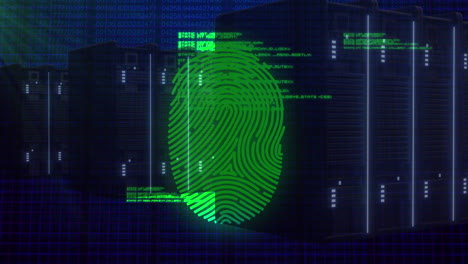 Animation-of-biometric-fingerprint-over-computer-servers