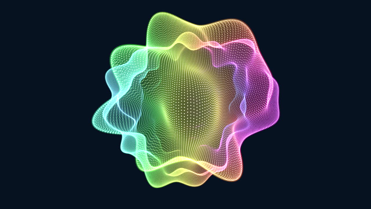 Abstract liquid geometric sphere with neon connected glitters in dark galaxy