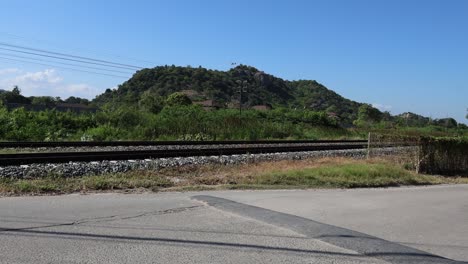 train moves across tranquil rural scenery.