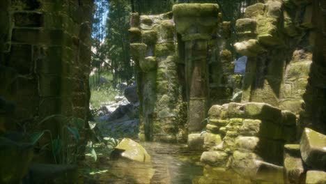 stone ruins in a forest, abandoned ancient castle