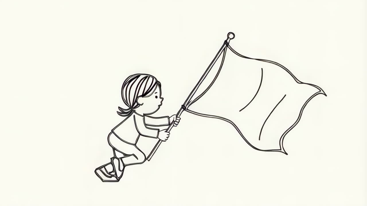 Ilustração de criança segurando uma bandeira branca