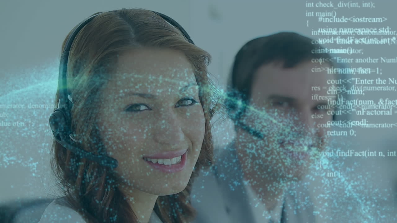 Animazione dell'elaborazione dati su persone caucasiche in ufficio