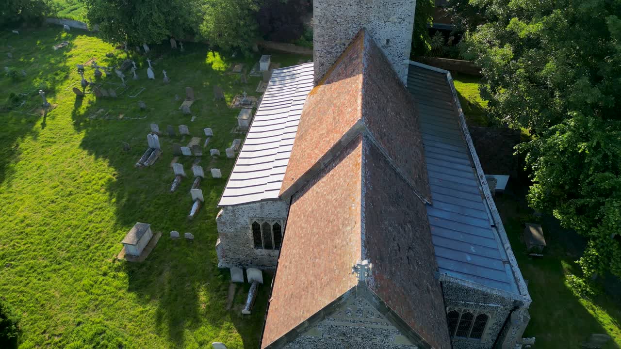 A pull-out shot of St Andrew's church in Wickhambreaux, pulling out to reveal the whole church
