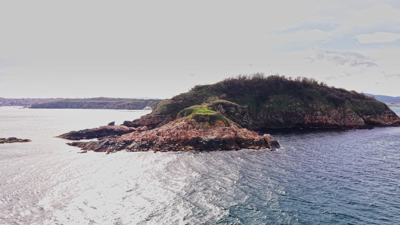 Aerial view of a rocky island in Bulgaria captured by drone