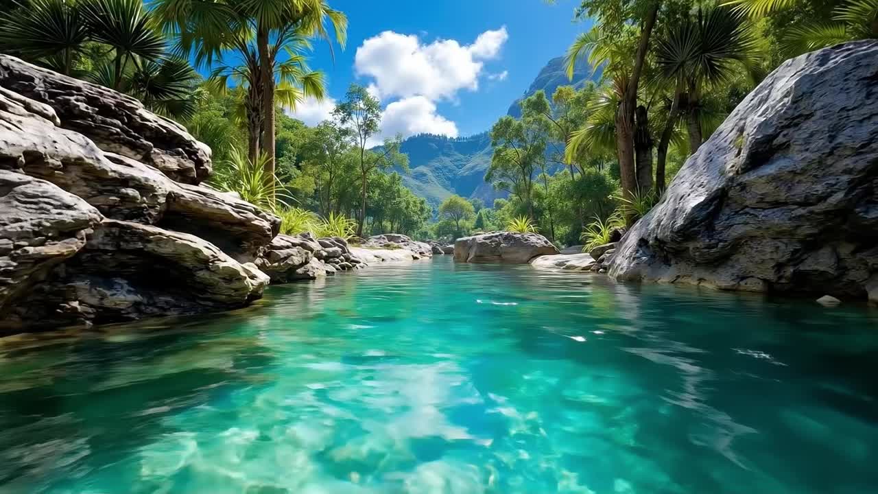 푸른 숲 한가운데에 있는 강