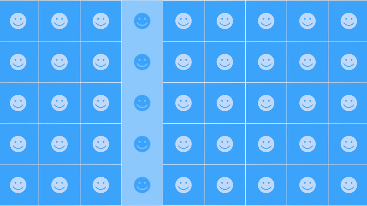 스마일리 얼굴 그리드 화면 또는 웹 배경에 대한 장난스러운 파란색 원