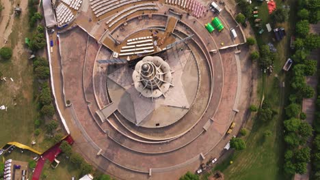 top down aerial view of minar-e-pakistan in greater iqbal park, lahore, pakistan