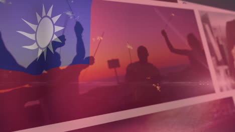 animation of flag of taiwan over different videos