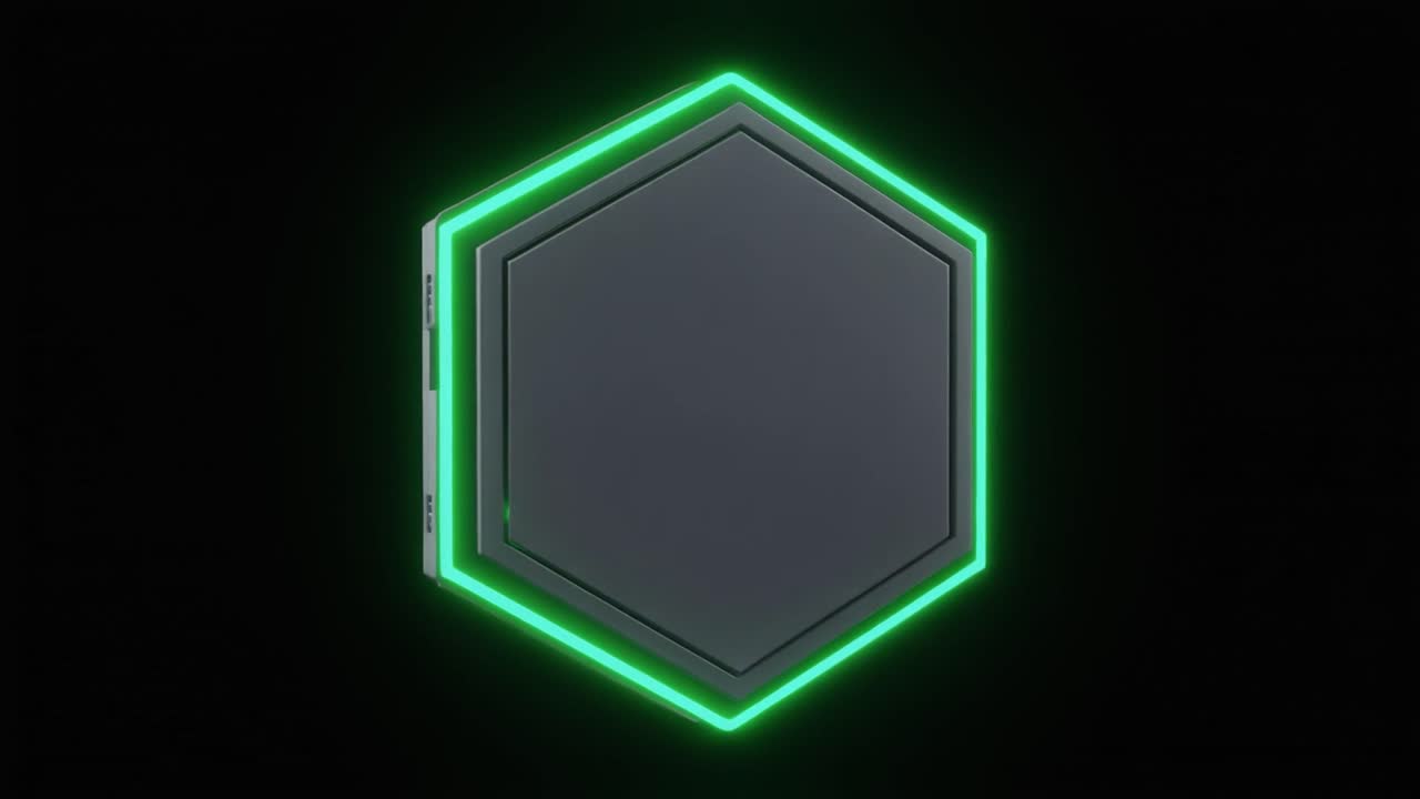 Objeto Hexagonal Giratório com Luz Neon Verde Brilhante