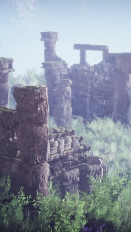 mysterious stone ruins in a lush jungle