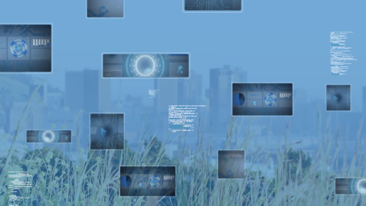 animación de escaneos y procesamiento de datos sobre el paisaje urbano