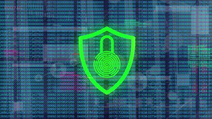 Animazione di impronta digitale biometrica ed elaborazione dati su server informatici.