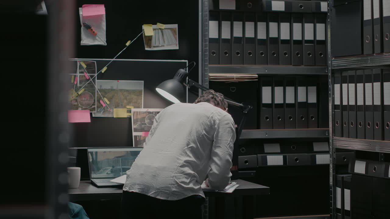 Investigative Office Scene with Woman and Files