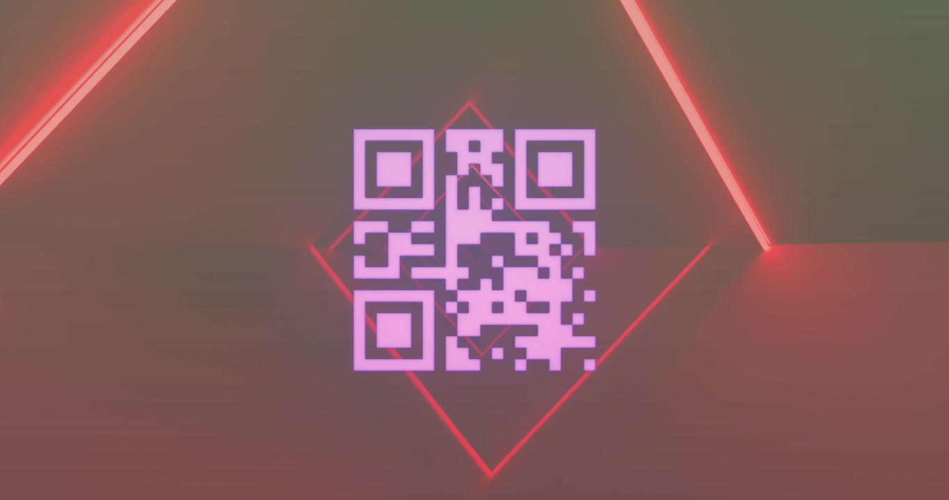 Animation of qr code over neon shapes