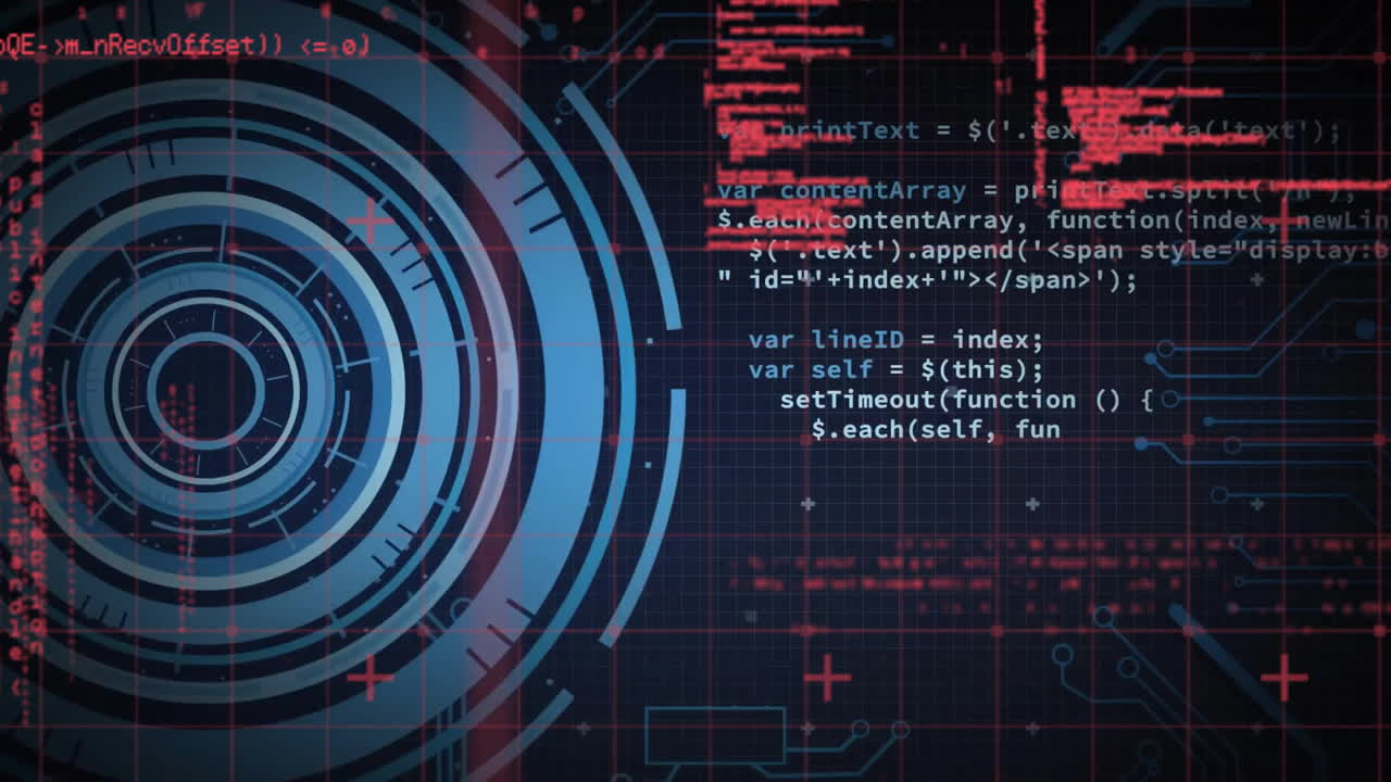 어두운 배경에서 범위 스캐닝과 데이터 처리의 애니메이션