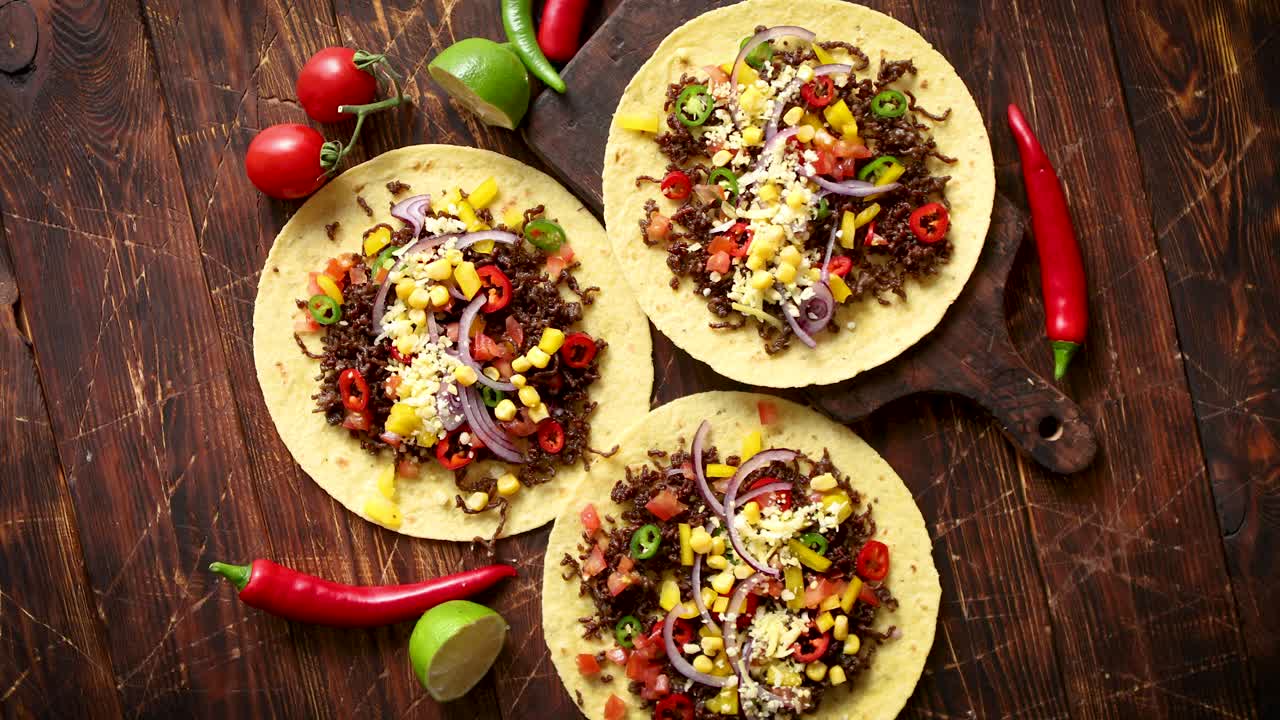 tortillas de maíz saludables con carne de res a la parrilla pimientos picantes frescos queso tomates